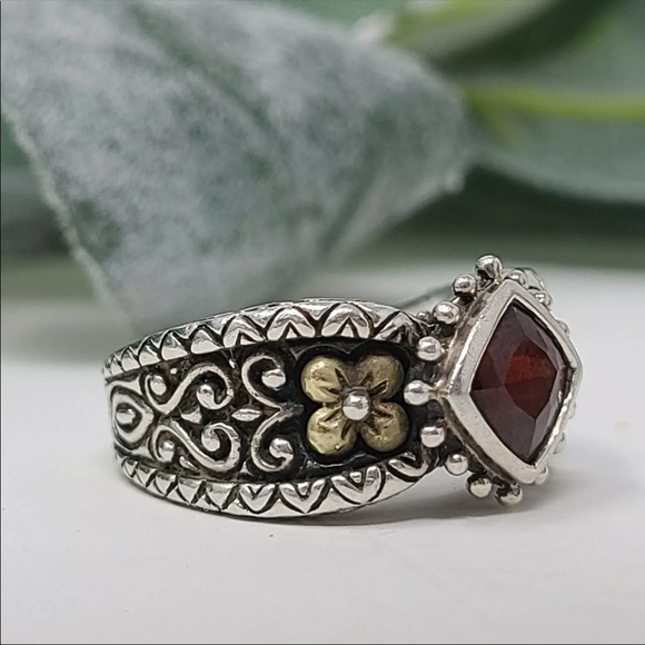 925 SS and 18K gold flower and 1.60CT garnet ring - Picture 9 of 16
